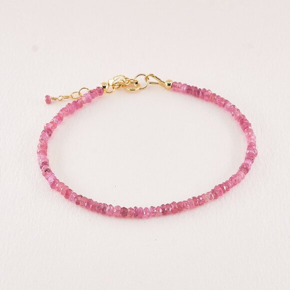 Sparkling Pink Sapphire Gemstone Bracelet, 14k Gold Filled, Perfect for Gifting - Picture 4 of 11